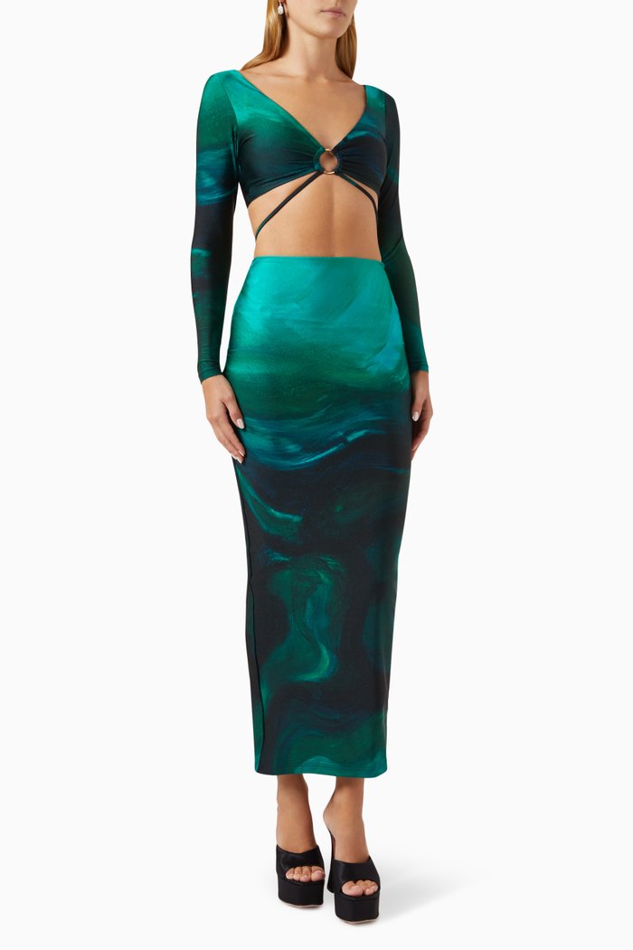 Olina Top & Skirt Set in Mesh, Green