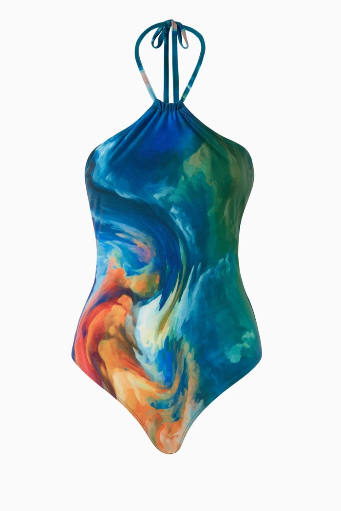 

Mali Halterneck Bodysuit in Mesh, Blue