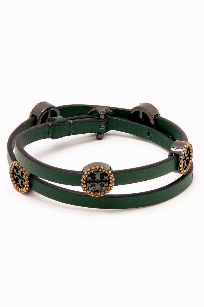 

Miller Pavé Double-wrap Bracelet in Leather, Grey