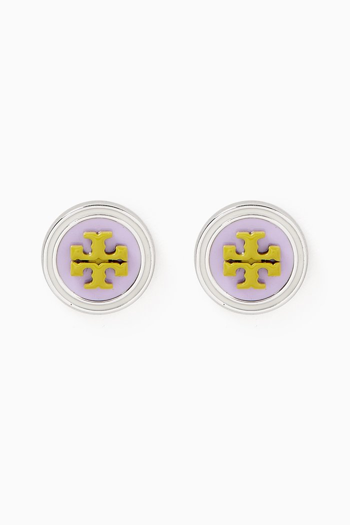 

Kira Enamel Circle Stud Earrings in Silver-plated Brass, Purple