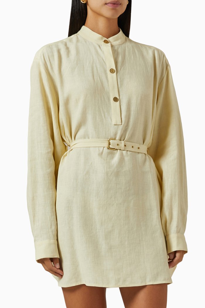 

Tunic Belted Dress in Linen, Neutral