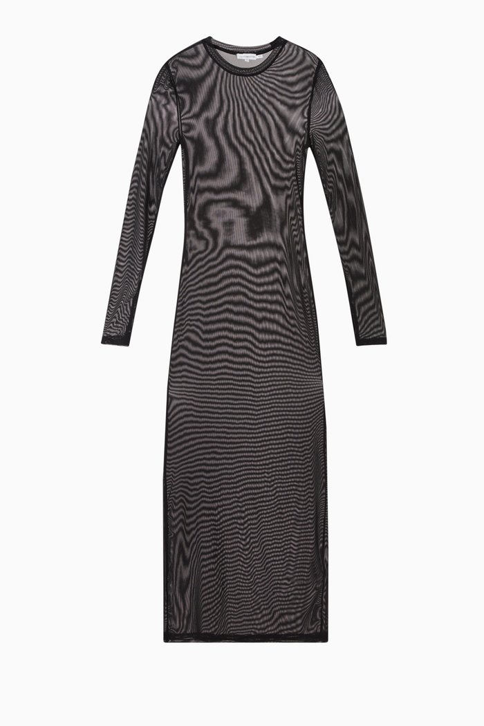 

Sheer Midi Dress in Recycled Mesh, Black