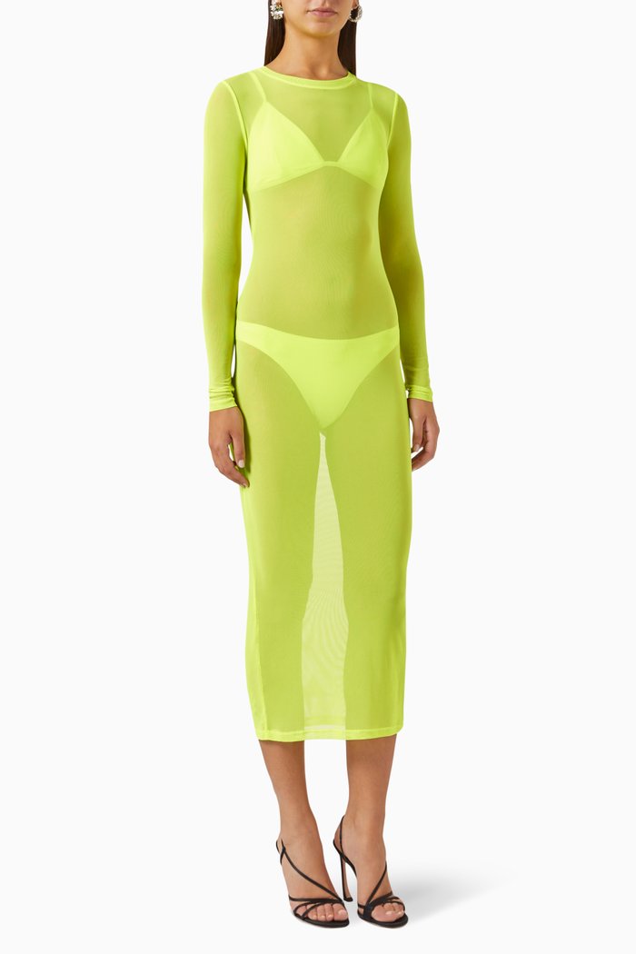 Sheer Midi Dress in Recycled Mesh, Green