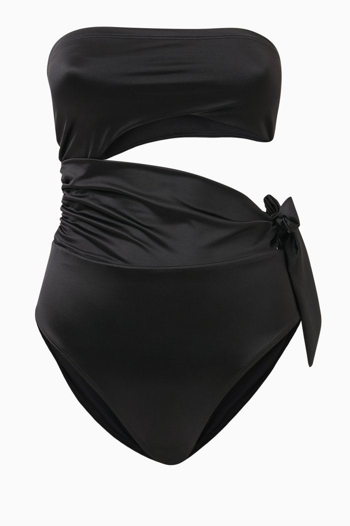 

Side Tie One-piece Swimsuit in Satin, Black