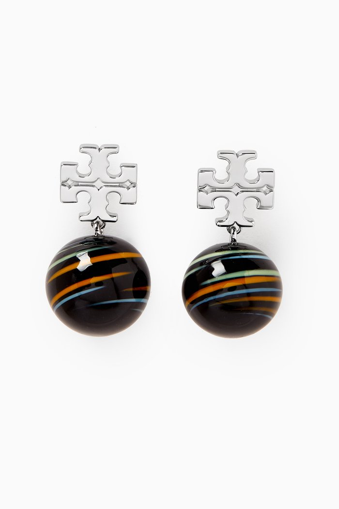 

Small Roxanne Drop Earrings in Silver-plated Brass, Black