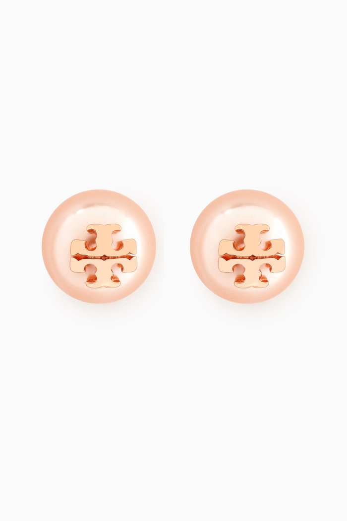 

Crystal Pearl Stud Earrings in 18kt Rose-gold Plated Brass, Pink