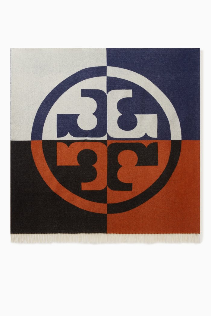 

Color-block Logo Oversized Square Scarf in Wool Jacquard, Blue