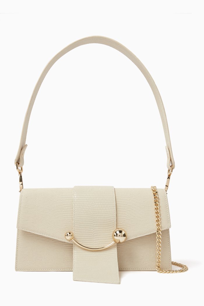 

Mini Crescent Shoulder Bag in Lizard-embossed Leather, Neutral