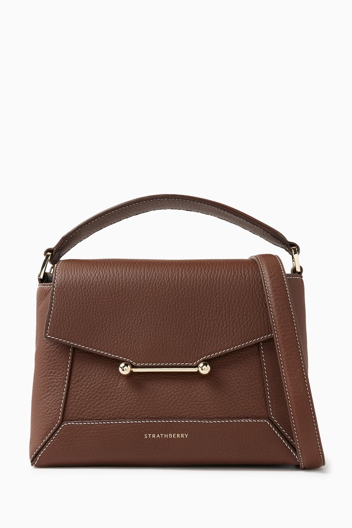 

Mosaic Top-handle Bag in Grainted Leather, Brown