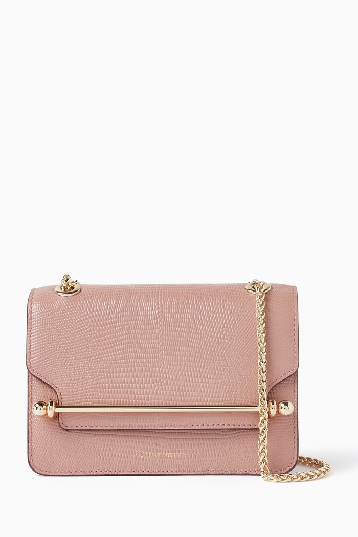 

Mini East/West Shoulder Bag in Lizard-embossed Leather, Pink