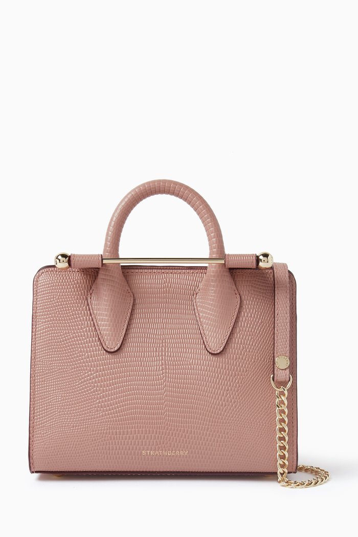 

Nano Tote Bag in Lizard-embossed Leather, Pink