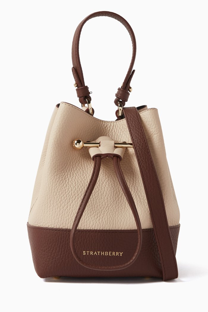 

Small Lana Osette Bucket Bag in Grained Leather, Neutral