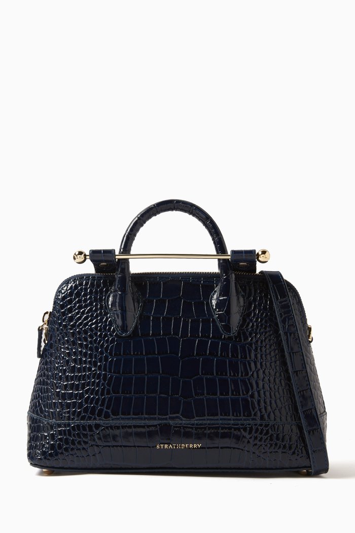 

Mini Dome Tote Bag in Croc-embossed Leather, Blue
