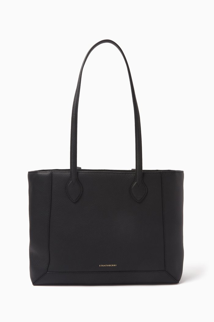 Mosaic Shopper in Grained Leather, Black