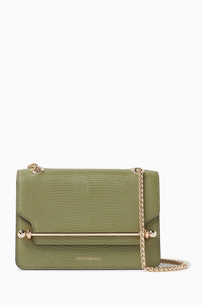 

Mini East/West Shoulder Bag in Lizard-embossed Leather, Green
