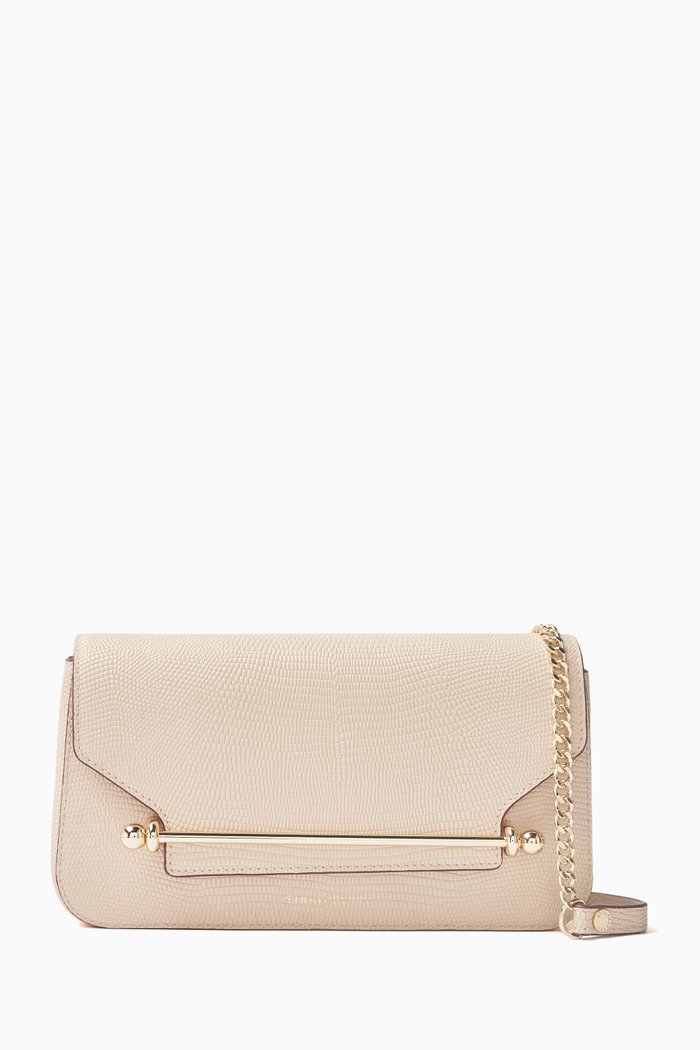

East West Omni Clutch Bag in Lizard-embossed Leather, Neutral