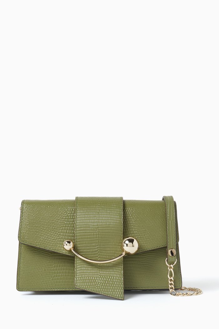 

Crescent Shoulder Bag in Lizard-embossed Leather, Green