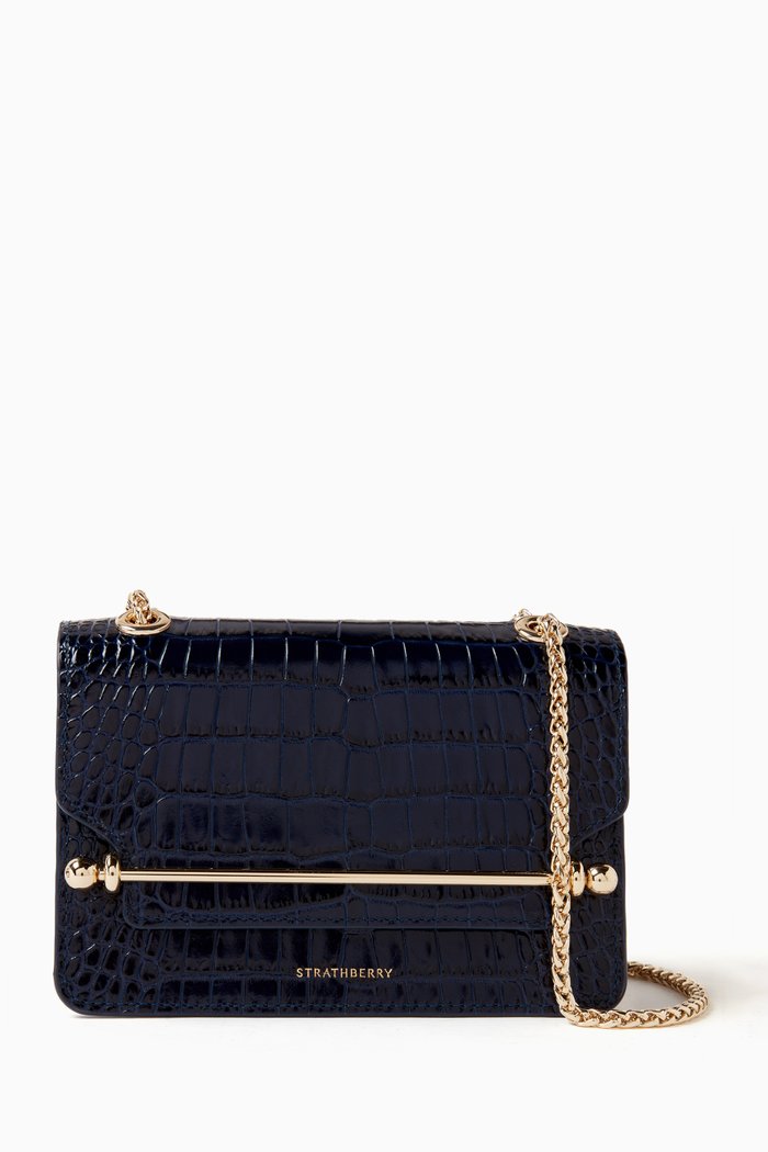 

Mini East/West Shoulder Bag in Croc-embossed Leather, Blue
