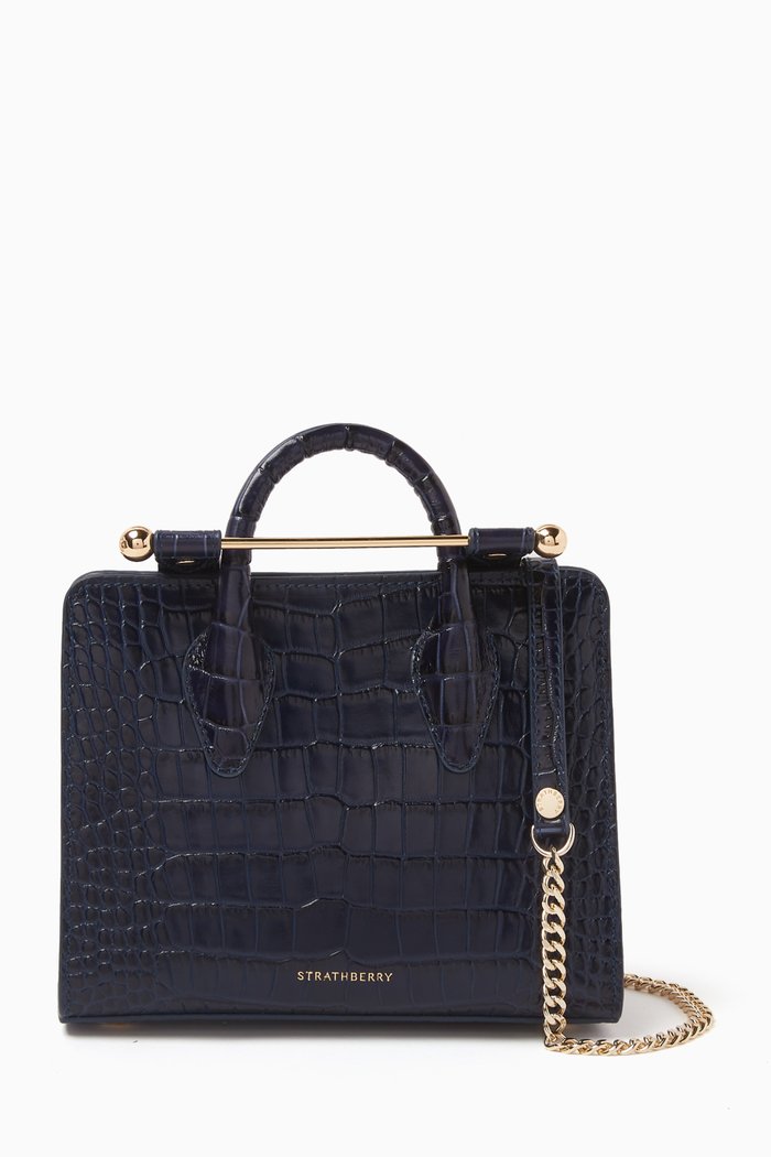 

Nano Tote Bag in Croc-embossed Leather, Blue