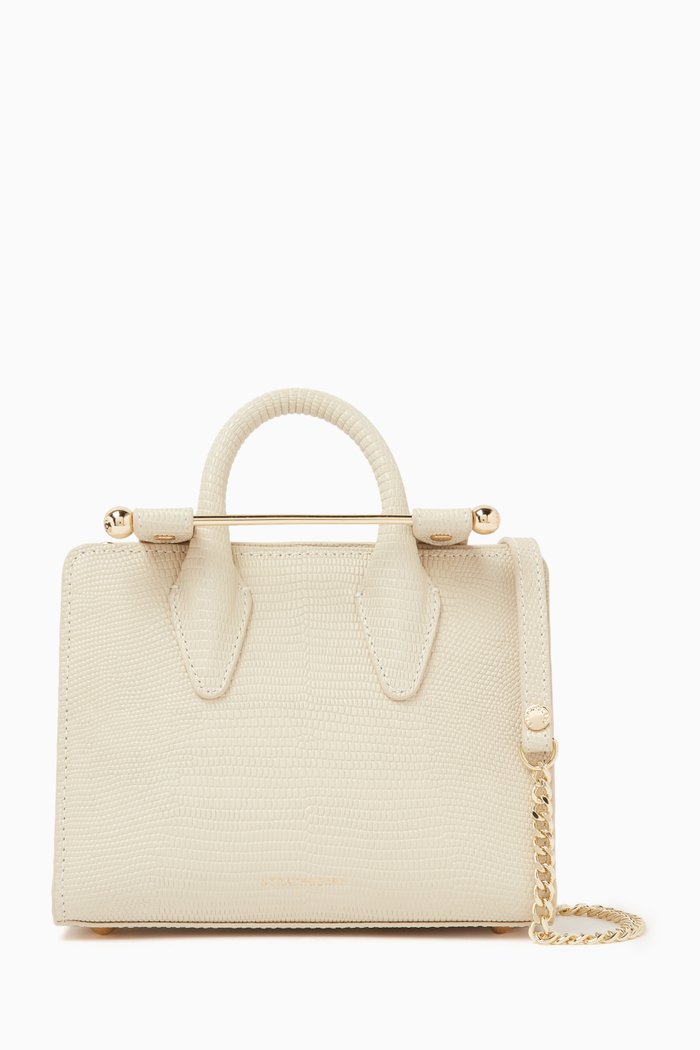 Nano Tote Bag in Lizard-embossed Leather, Neutral