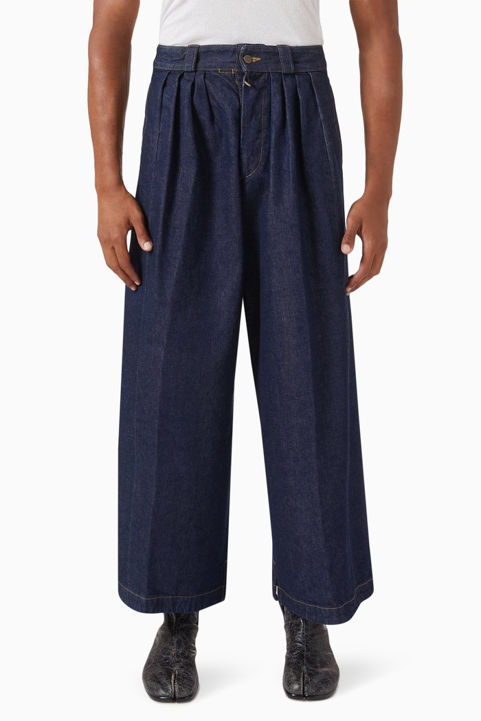 

Pleated Wide-leg Jeans, Blue