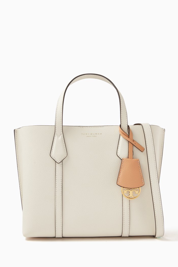 Small Perry Top Handle Tote Bag in Leather, White