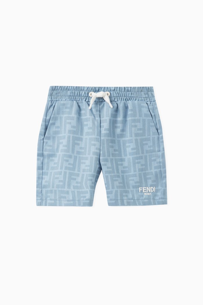 

Logo-print Shorts in Cotton Chambray, Blue