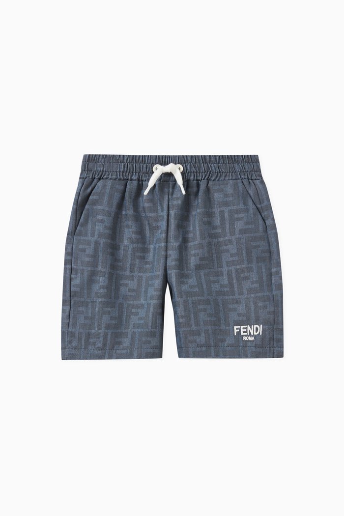 

Logo-print Shorts in Cotton Chambray, Blue