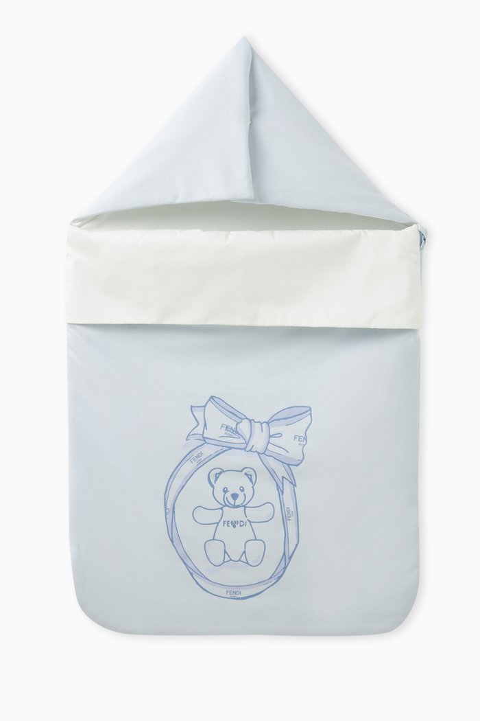 

Teddy-print Sleeping Bag in Cotton, Blue