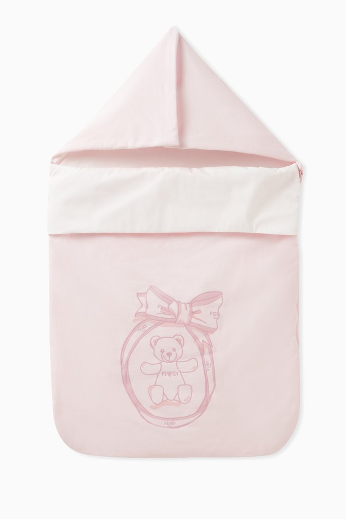 

Teddy-print Sleeping Bag in Cotton, Pink