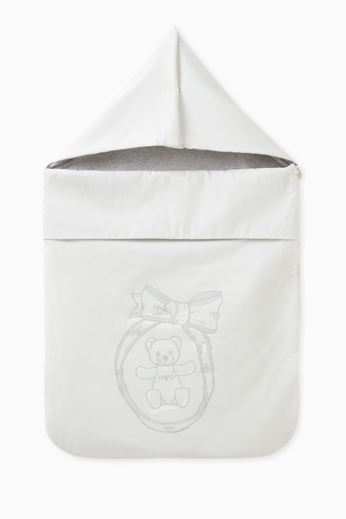 

Teddy-print Sleeping Bag in Cotton, White
