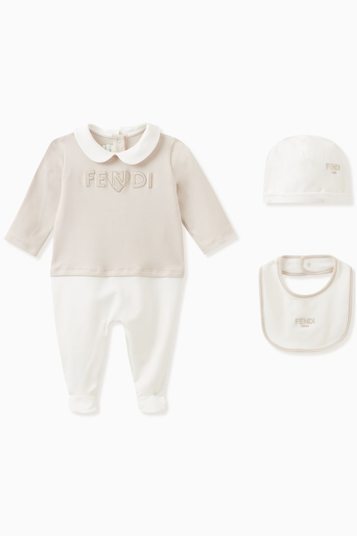 

Logo-embroidered Sleepsuit Set in Cotton, Neutral