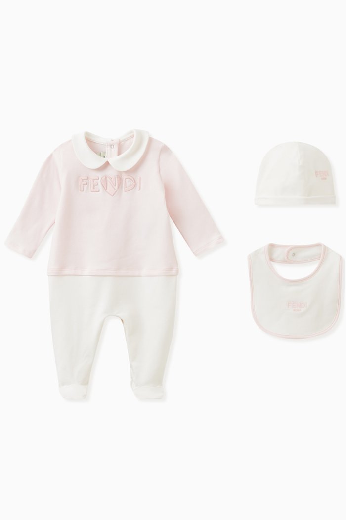 

Logo-embroidered Sleepsuit Set in Cotton, Pink
