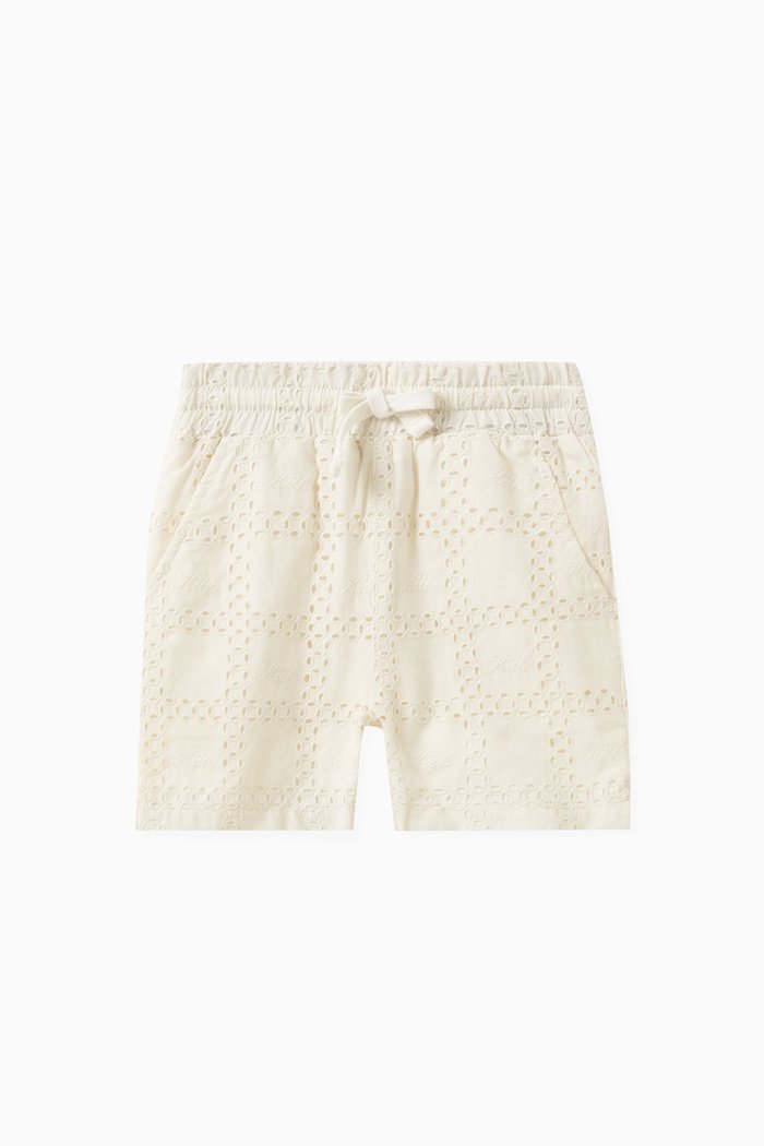 

Broderie Logo Camp Shorts in Cotton, Neutral