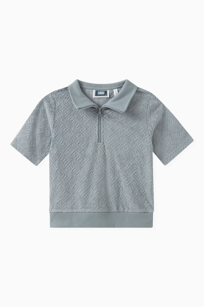 

Short Sleeved Monogram Zip Polo in Cotton-blend Terry, Grey