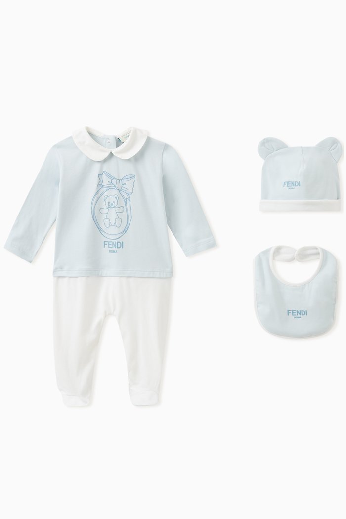 

Teddy-print Sleepsuit Set in Stretch-jersey, Blue