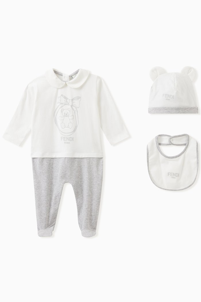 

Teddy-print Sleepsuit Set in Stretch-jersey, White