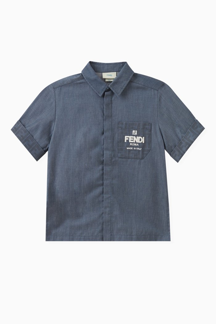 

FF Monogram Cuffs Shirt in Chambray, Blue