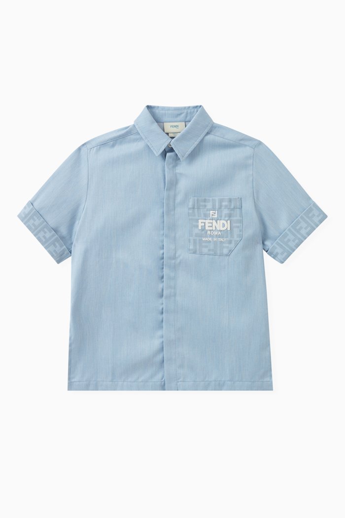 

FF Monogram Cuffs Shirt in Chambray, Blue