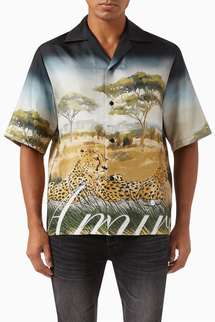 

Cheetah Print Bowling Shirt in Silk, Multicolour