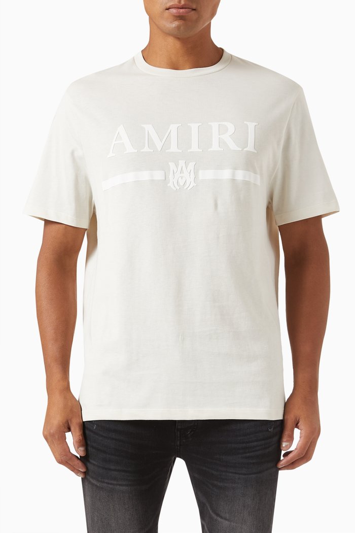 M.A. Bar Logo Print T-shirt in Cotton, Neutral