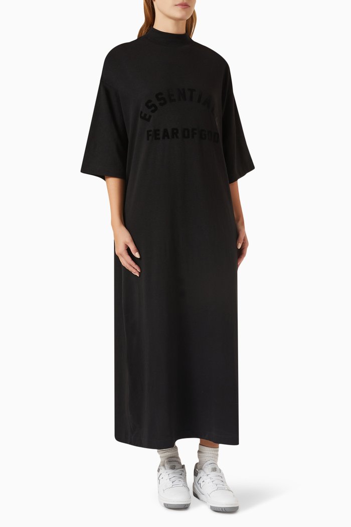 Essentials 3/4 Sleeve Dress in Cotton, Black