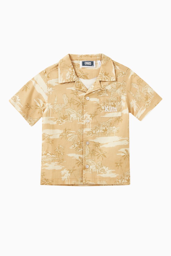 

All-over Printed Safari Camp Shirt in Cotton-linen, Multicolour