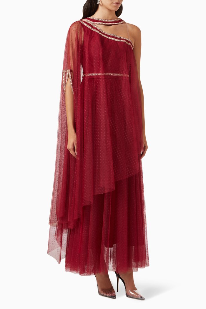 

Bead-embellished Dress in Tulle, Red