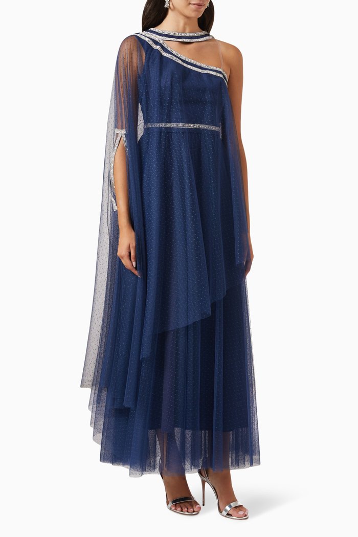 

Bead-embellished Dress in Tulle, Blue