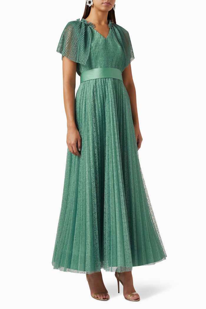

Pleated Skirt Dress, Green