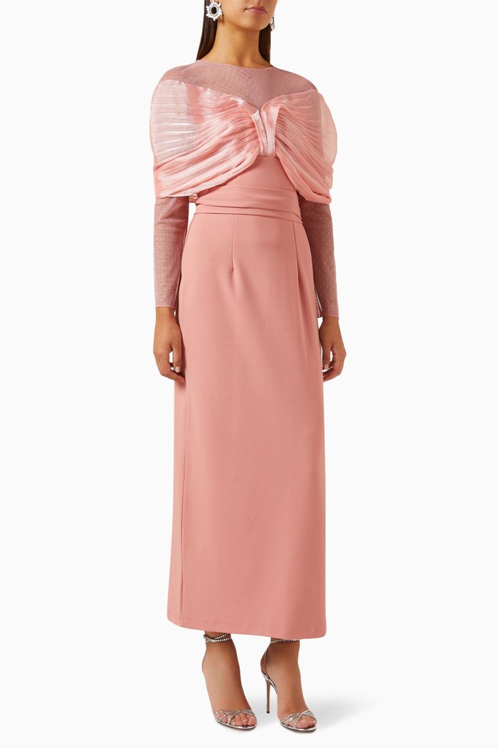 

Draped Long-sleeve Dress, Pink