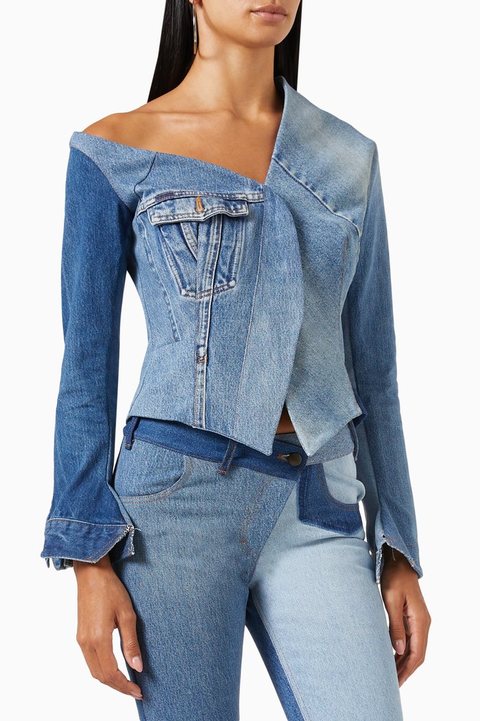 Off-shoulder Top in Upcycled-denim, Blue