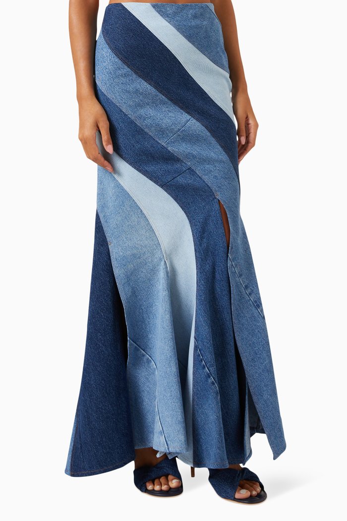Twisted Maxi Skirt in Upcycled-denim, Blue