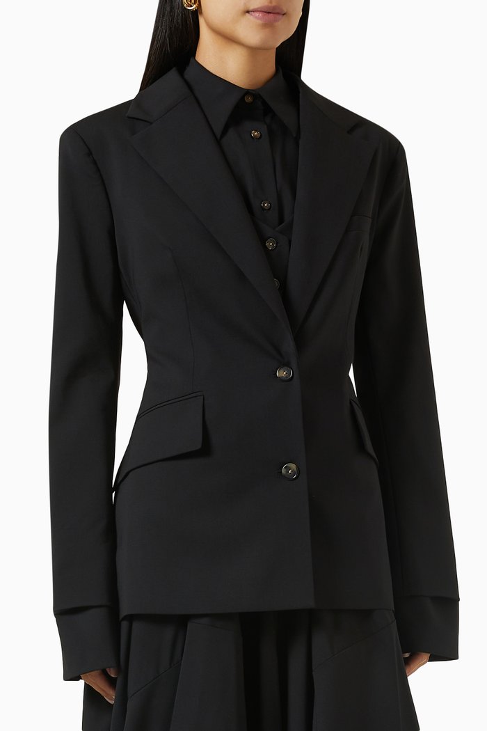 

Open-back Tailored Jacket in Wool, Black